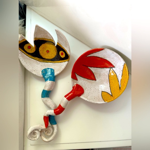 THREE WHEEL STUDIO Dwo Wen Chen Signed Pottery Serving Spoon & Fork Sculpture - Picture 2 of 7